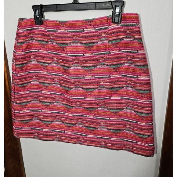 Loft Ikat Jacquard A-Line Mini Skirt Size 8 Medium Textured Pink Geometric - Picture 5 of 9